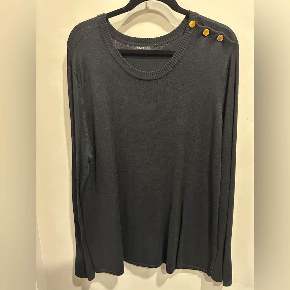 IMAN Black pullover tunic sweater with gold button detail - XL